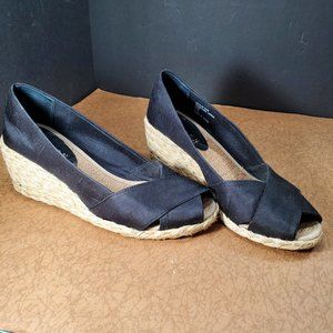 Lauren Ralph Lauren Shoes 6.5B Cecelia Black Shantung 2.5 inch Wedge Heels w/Box